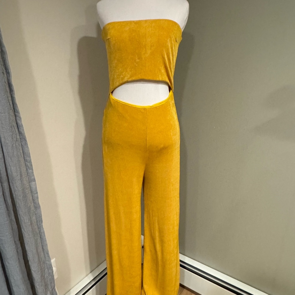 Naked Wardrobe Mustard Strapless Jumpsuit